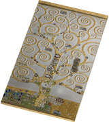 A rectangular decorative plaque or tile featuring Gustav Klimt's Tree of Life design in gold and silver tones, shown at an angle on a plain white background.