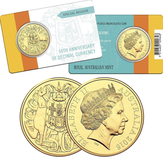 Two gold coins with a Royal Australian Mint label on a white background