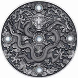Niue 2023 $5 Chinese Dragon Art 2oz Antique Silver High Relief Coin with Jasper Stones 200 Minted