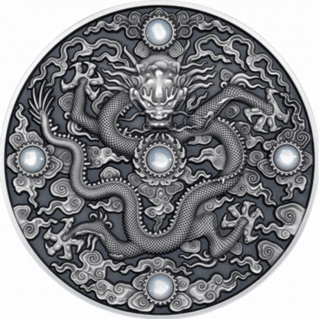 Niue 2023 $5 Chinese Dragon Art 2oz Antique Silver High Relief Coin with Jasper Stones 200 Minted