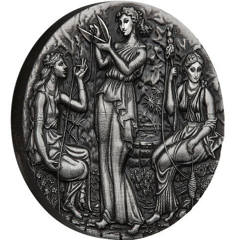 Tuvalu 2025 $2 THE MOIRAI- FATE High Relief .9999 2 Oz Antique Silver PERTH MINT