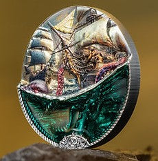 Cook Islands 2025 $20 SEA MONSTER Underwater Fantasy 3 Oz .9999 Coloured Antique Silver Coin CIT Smartminting®