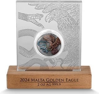 Germania Mint Malta 2024 10 Euro GOLDEN EAGLE 2 oz 999.9 Antique Silver BU HR Limited Edition