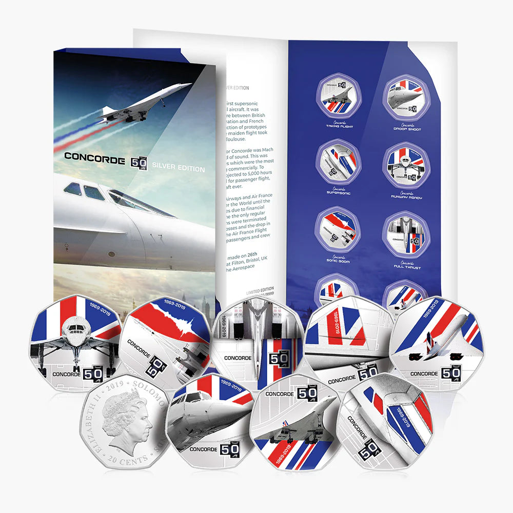 Solomon Islands 2019 20 Cents CONCORDE 50th ANNIVERSARY Complete BU 8-Coin Collection