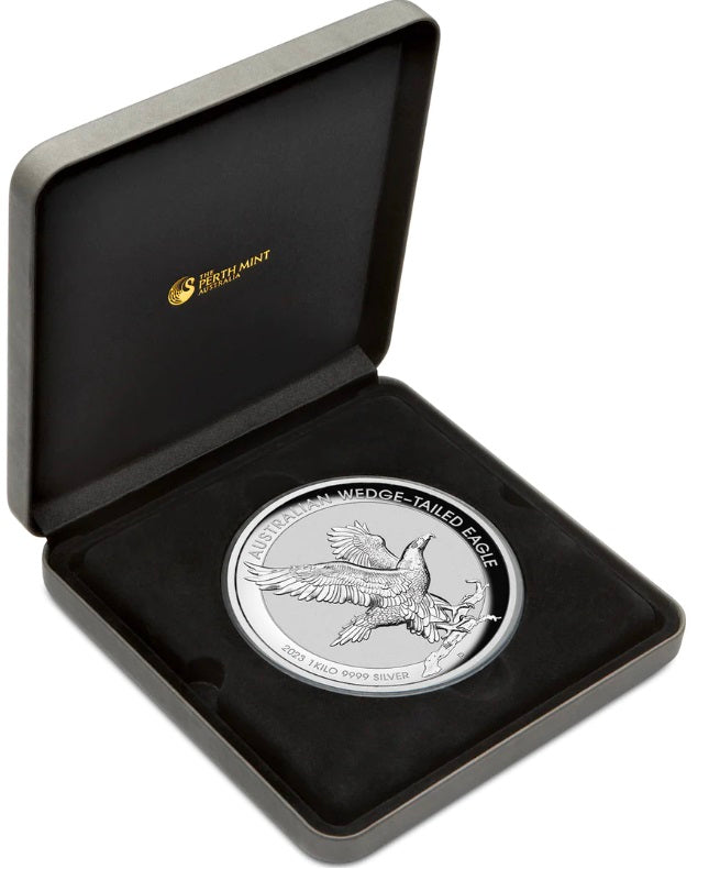Australian Wedge-tailed Eagle 2023 $30 1 Kilo .9999 Silver Enhanced Reverse Proof Ultra High Relief Coin Perth Mint Case and Coin