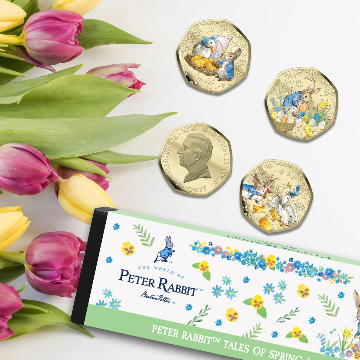 Solomon Islands 2026 50 Cents PETER RABBIT TALES OF SPRING  24 Karat Gold Plating Proof-like Limited Edition Box Set and Coins