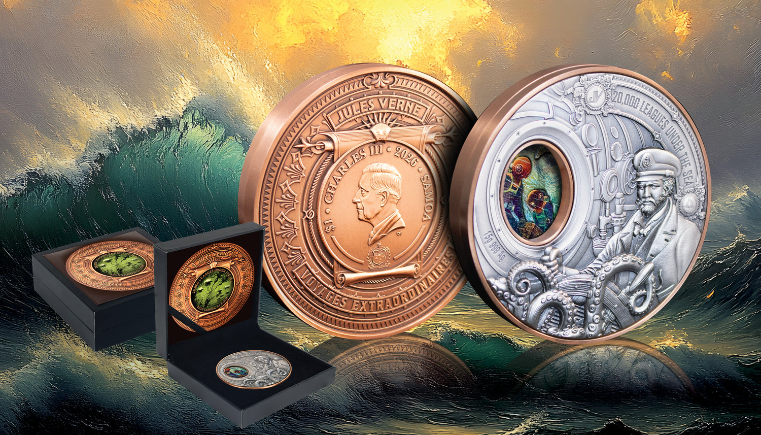 Samoa 2026 $1 20,000 LEAGUES UNDER THE SEA High Relief Rotating 15 grams .999 Silver & Copper Bimetal Antique Banner