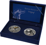 Ivory Coast 2022 5000 Francs CFA Signature Edition Kookaburra 2 x 5oz .999 Antique Silver Set