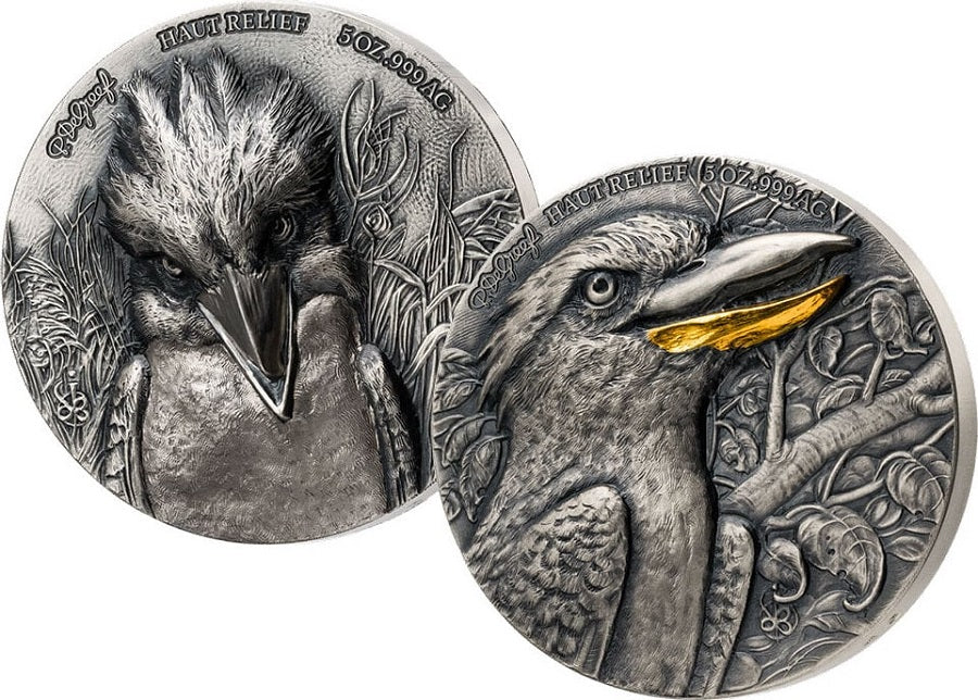 Ivory Coast 2022 5000 Francs CFA Signature Edition Kookaburra 2 x 5oz .999 Antique Silver Set