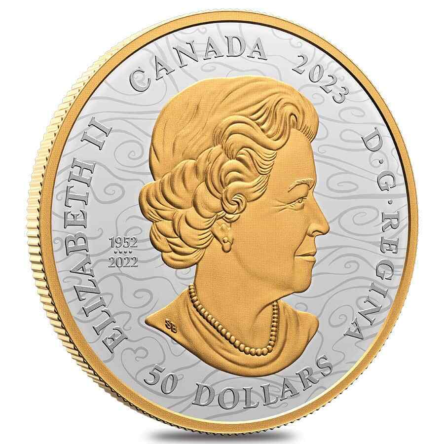 Canada 2023 $50 Heavenly Dragon 5 oz PURE 99.99% silver with selective gold plating Obverse and Rim