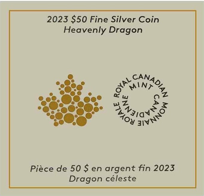 Canada 2023 $50 Heavenly Dragon 5oz Silver 99.99% with selective gold plating Certificate