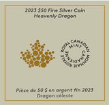Canada 2023 $50 Heavenly Dragon 5oz Silver 99.99% with selective gold plating Certificate