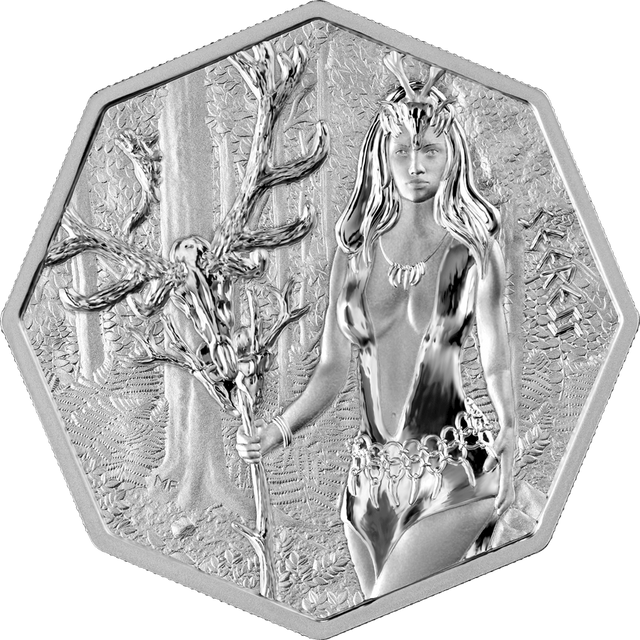 Germania 2023  5 Mark Witchcraft Seeress 1oz Silver BU Octagonal Coin Reverse