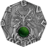 Germania 2023 10 Mark Witchcraft Seeress 2oz .999 Silver Octagonal Ultra High Relief Coin, Aventurine and UV Effect Obverse and UV Effect