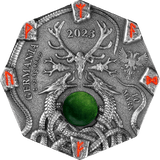 Germania 2023 10 Mark Witchcraft Seeress 2oz .999 Silver Octagonal Ultra High Relief Coin, Aventurine and UV Effect Obverse