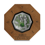 Germania 2023 10 Mark Witchcraft Seeress 2oz .999 Silver Octagonal Ultra High Relief Coin, Aventurine and UV Effect Reverse Wooden Display Case