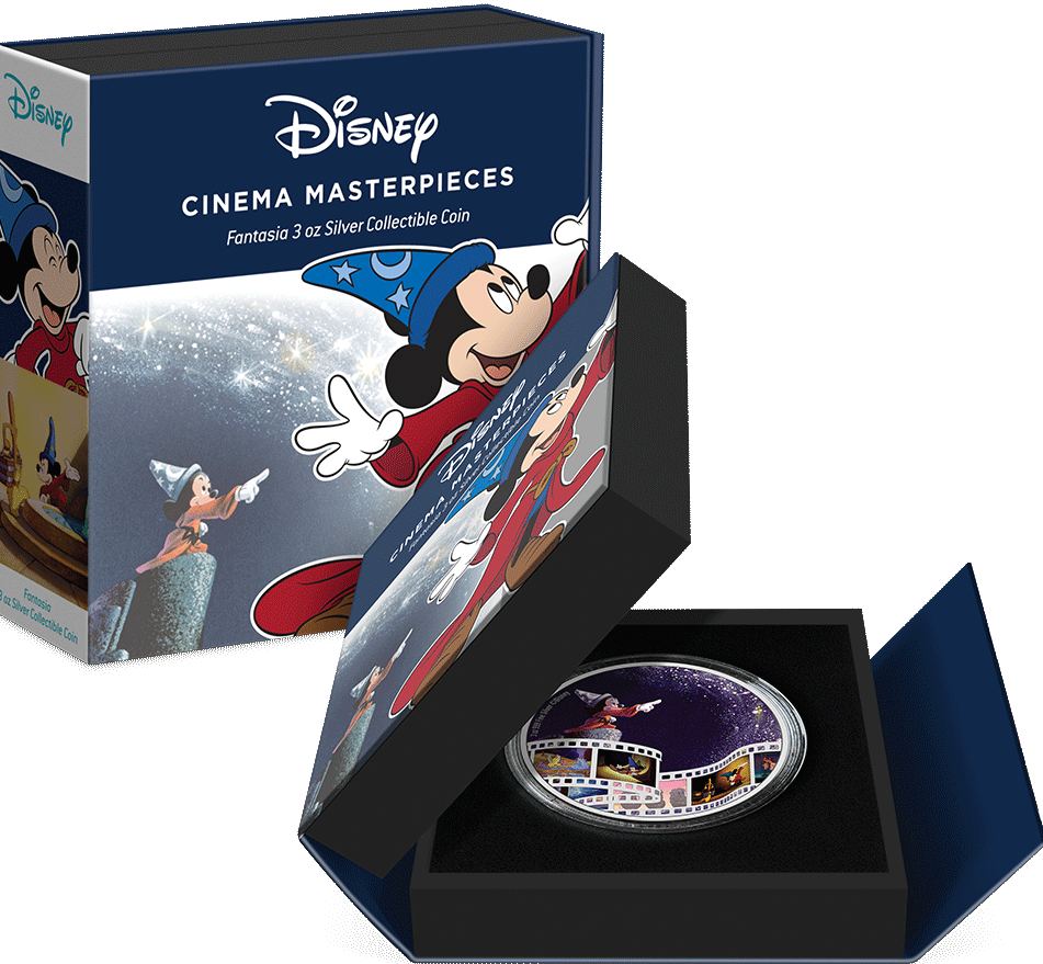 2023 $10 Disney Cinema Masterpieces - FANTASIA 3oz Silver Coloured Coin Shipper Box and Case