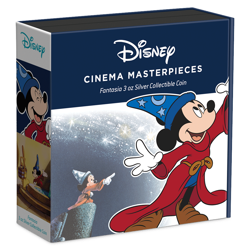 2023 $10 Disney Cinema Masterpieces - FANTASIA 3oz Silver Coloured Coin Box Shipper