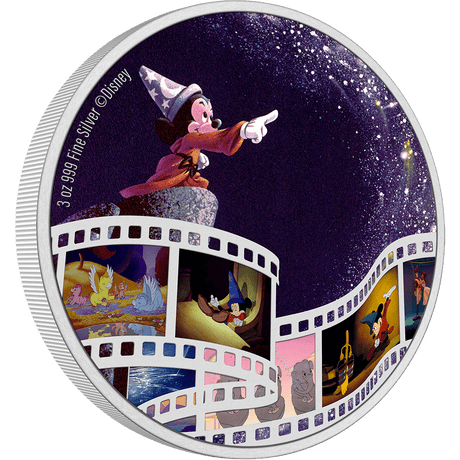 2023 $10 Disney Cinema Masterpieces - FANTASIA 3oz Silver Coloured Coin Reverse and Left Rim