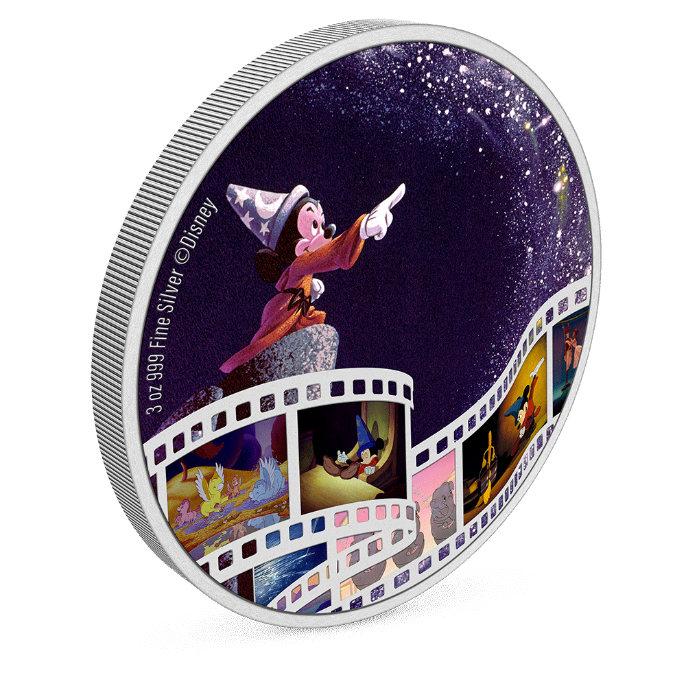 2023 $10 Disney Cinema Masterpieces - FANTASIA 3oz Silver Coloured Coin Left Rim and Reverse