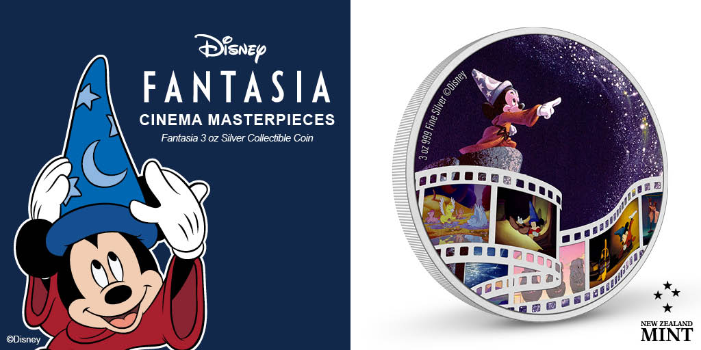 2023 $10 Disney Cinema Masterpieces - FANTASIA 3oz Silver Coloured Coin Banner