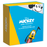 Niue 2023  Disney Mickey and Friends: Mickey and Pluto 3oz Silver Colorized Proof Coin Shipper Box