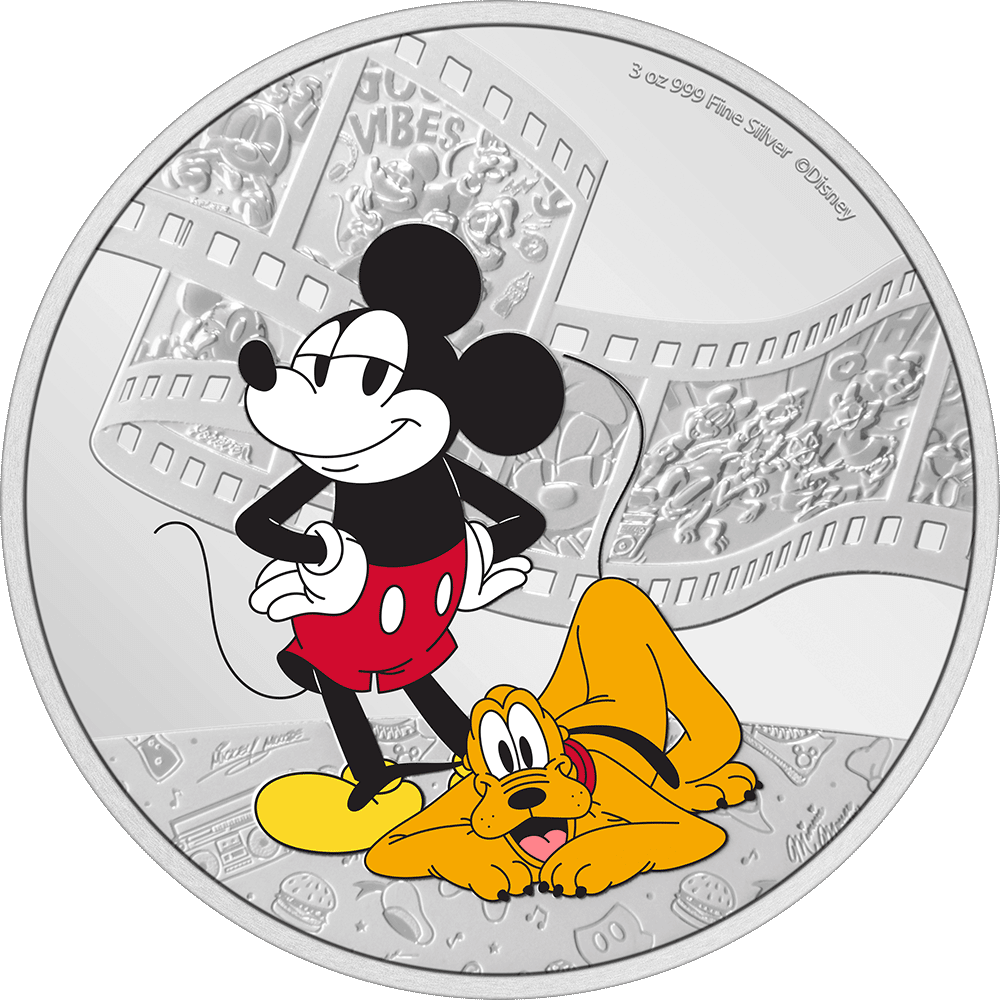 Niue 2023 $10 Disney Mickey and Friends: Mickey and Pluto 3oz Silver Colorized Proof