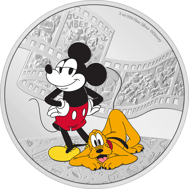 Niue 2023 $10 Disney Mickey and Friends: Mickey and Pluto 3oz Silver Colorized Proof