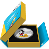 Niue 2023  Disney Mickey and Friends: Mickey and Pluto 3oz Silver Colorized Proof Coin Case