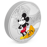 Niue 2023  Disney Mickey and Friends: Mickey and Pluto 3oz Silver Colorized Proof Coin Left Rim and Reverse