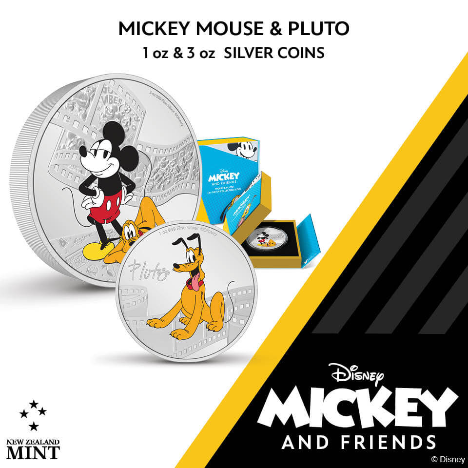 Niue 2023  Disney Mickey and Friends: Mickey and Pluto 3oz Silver Colorized Proof Coin Certificate