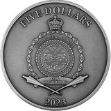 Niue 2023 $5 Nature Bee 2oz Silver Antiqued Digitally Printed Coin Obverse