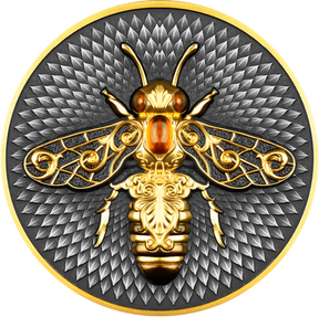 Niue 2023 $5 Nature Bee 2oz Silver Antiqued Digitally Printed Coin Reverse