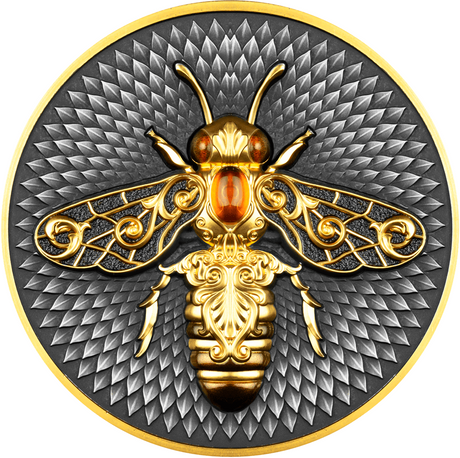 Niue 2023 $5 Nature Bee 2oz Silver Antiqued Digitally Printed Coin Reverse