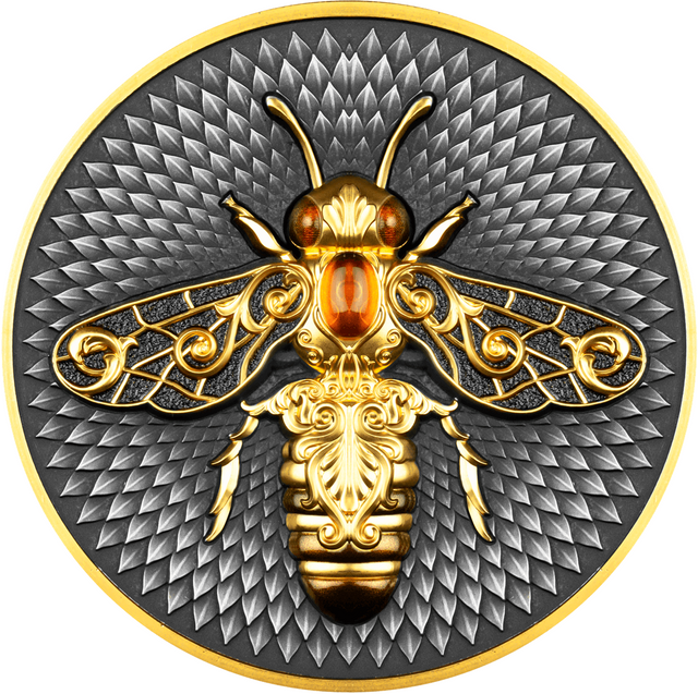 Niue 2023 $5 Nature Bee 2oz Silver Antiqued Digitally Printed Coin Reverse