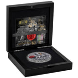 Niue 2023 $7 WHITE HORSE of VICTORY Seven Seals of the Apocalypse 3 Oz .999 Coloured and Gilded Antique Silver Coin Case