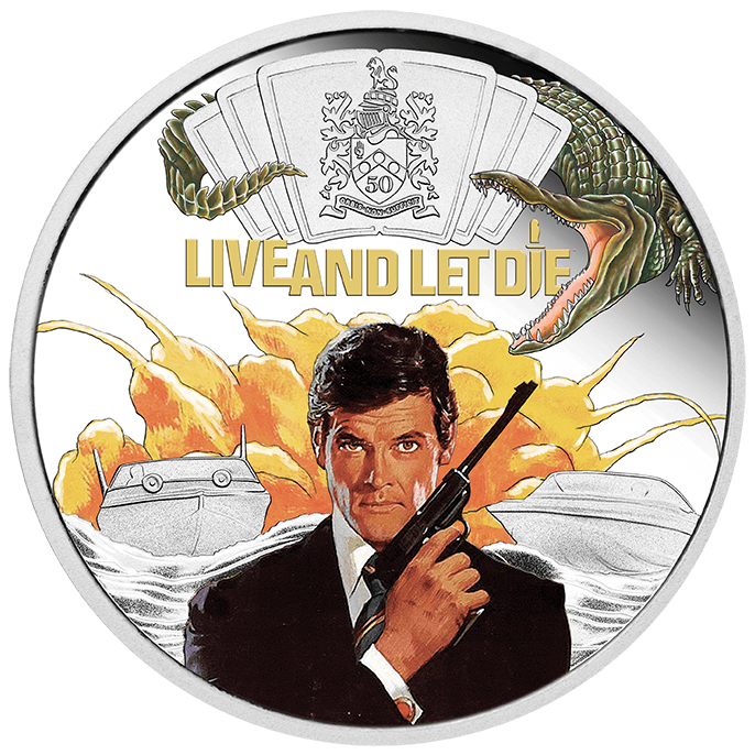 Tuvalu 2023 $1 James Bond 007 Live And Let Die 50th Anniversary 1oz .9999 Silver Colourised Proof Coin Perth Mint