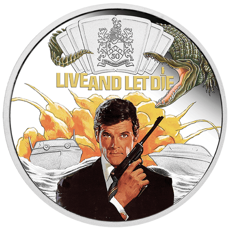 Tuvalu 2023 $1 James Bond 007 Live And Let Die 50th Anniversary 1oz .9999 Silver Colourised Proof Coin Perth Mint