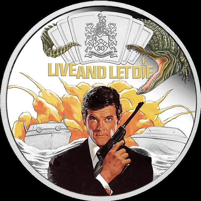 Tuvalu 2023 $1 James Bond 007 Live And Let Die 50th Anniversary 1oz .9999 Silver Colourised Proof Coin Perth Mint