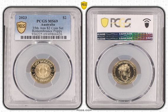 Australia 2023 $2 REMEMBRANCE Gold Poppy PCGS MS69