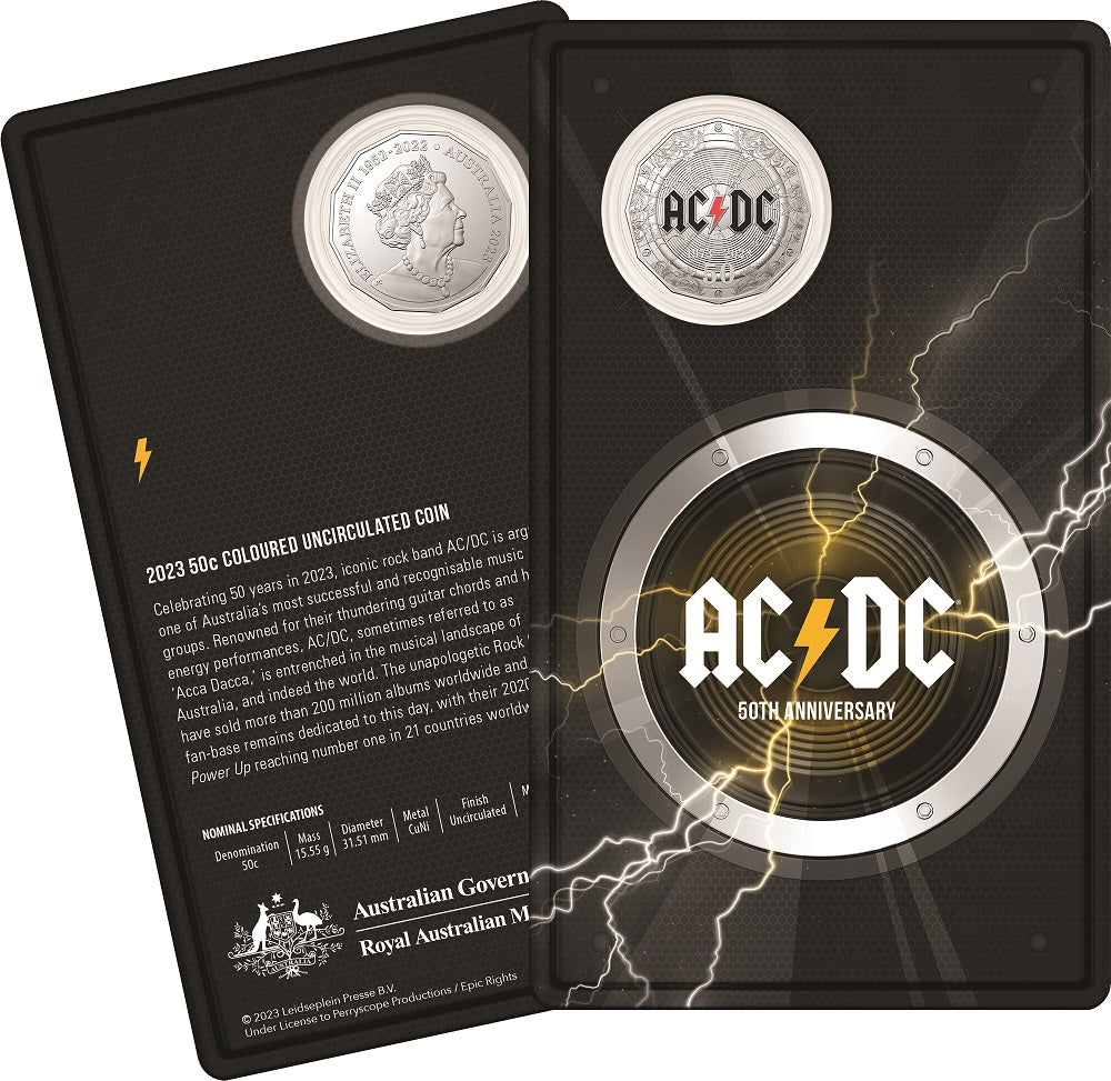 Australia 2023 50 Cent 50th Anniversary of AC/DC (ACCA DACCA) CuNi Coloured Uncirculated Coin