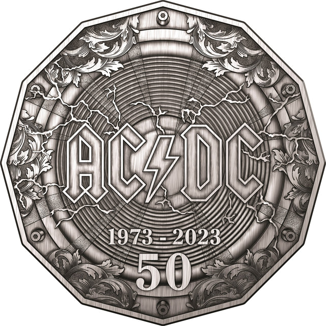 Australia 2023 50 Cent 50th Anniversary of AC/DC (ACCA DACCA) Silver Antiqued Coin Reverse