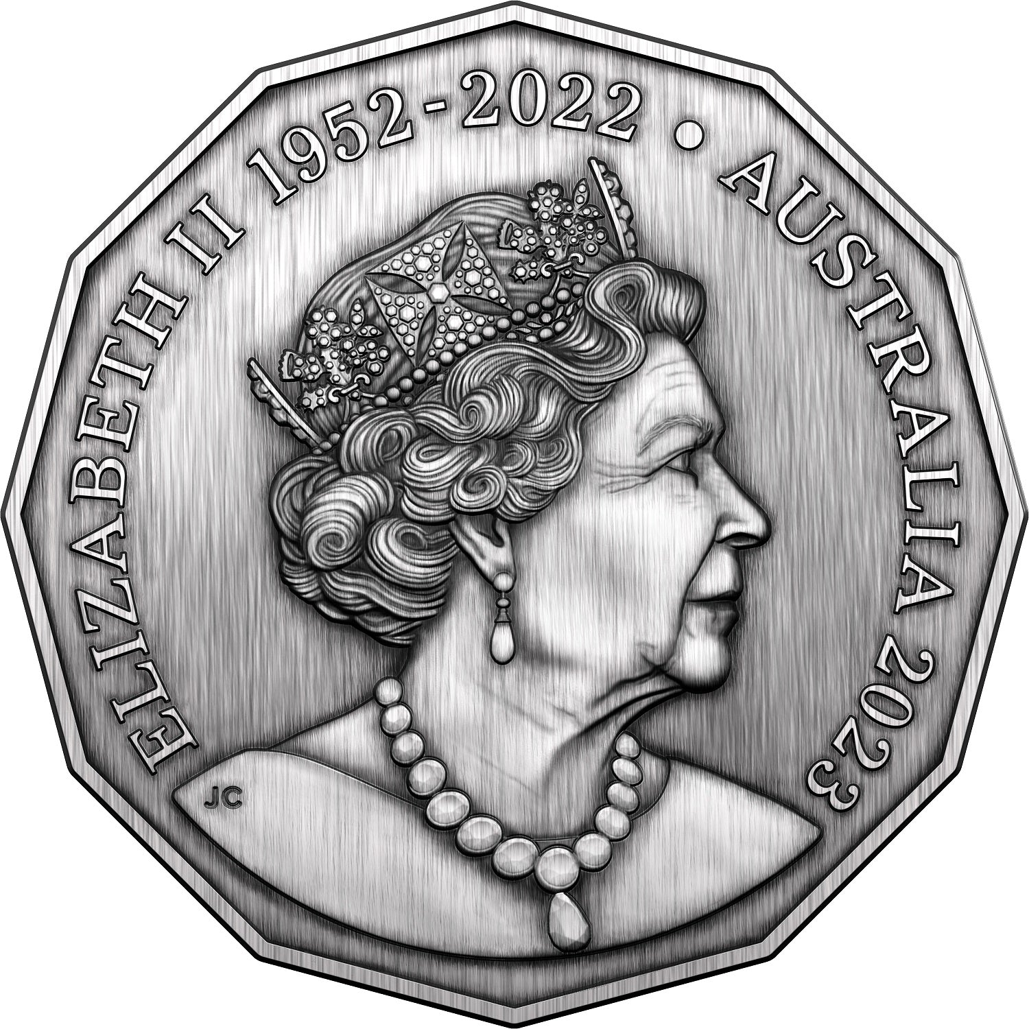 Australia 2023 50 Cent 50th Anniversary of AC/DC (ACCA DACCA) Silver Antiqued Coin Obverse