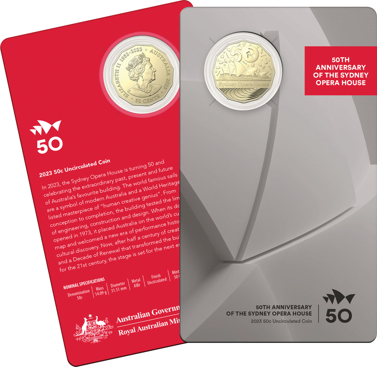 Australia 2023 50 Cent 50th Anniversary of the Sydney Opera House Al- Br Coin