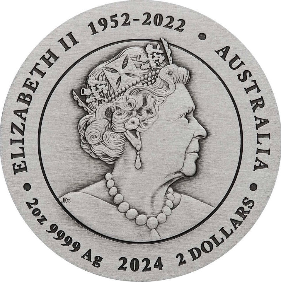 Australia 2024 $2 Lunar Series III Year of the Dragon 2 oz .9999 Silver Antiqued Coin Perth Mint
