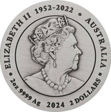 Australia 2024 $2 Lunar Series III Year of the Dragon 2 oz .9999 Silver Antiqued Coin Perth Mint