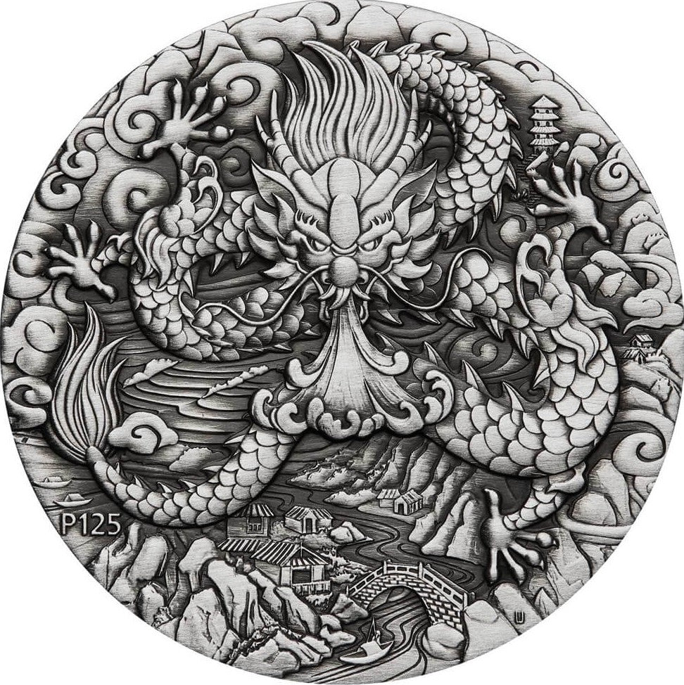 Australia 2024 $2 Lunar Series III Year of the Dragon 2 oz .9999 Silver Antiqued Coin Perth Mint