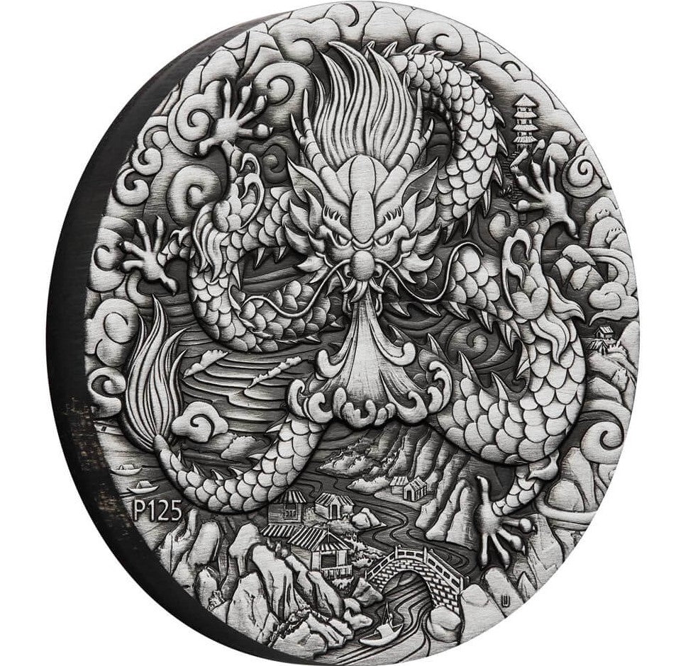 Australia 2024 $2 Lunar Series III Year of the Dragon 2 oz .9999 Silver Antiqued Coin Perth Mint