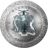 2024 Barbados $5 55th Ann. Moon Landing 1oz .999 Gold Plated Silver Antiqued Spherical Coin