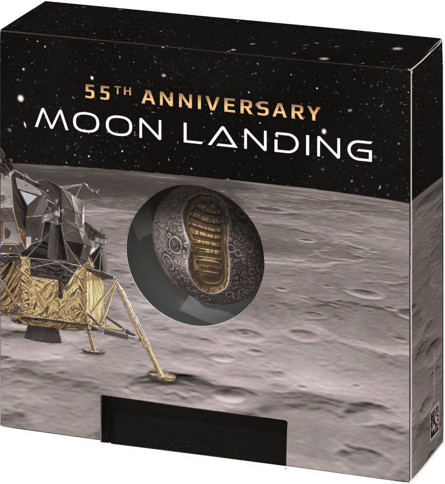 2024 Barbados $5 55th Ann. Moon Landing 1oz .999 Gold Plated Silver Antiqued Spherical Coin
